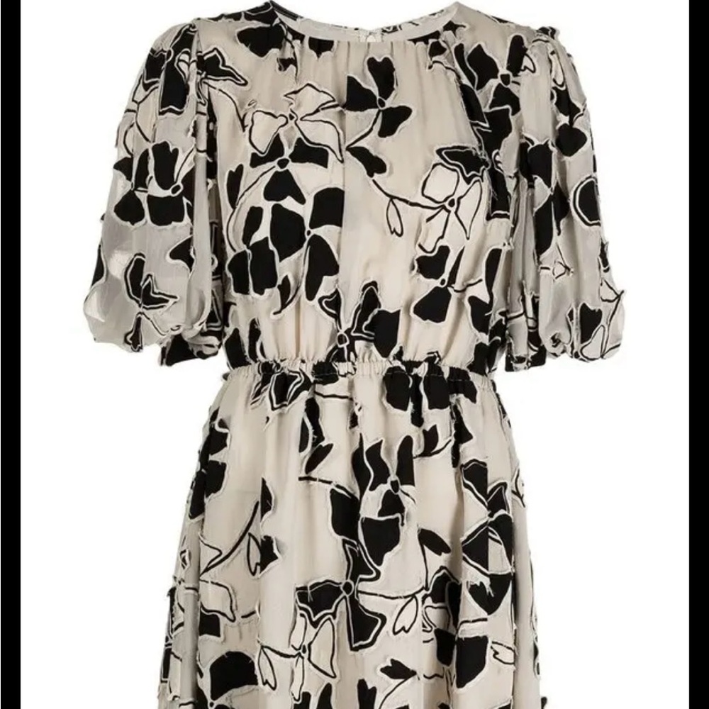 Jason Wu Black and Cream Floral-Print Midi Dress